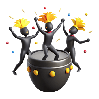 Three Stick Figures Celebrating with a Drum png