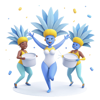 Three 3D Animated Characters in Festive Costumes Holding Buckets png