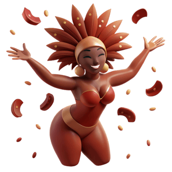 Happy Woman in Red Costume with Feathers png