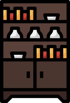 A cabinet with bottles and jars on it vector