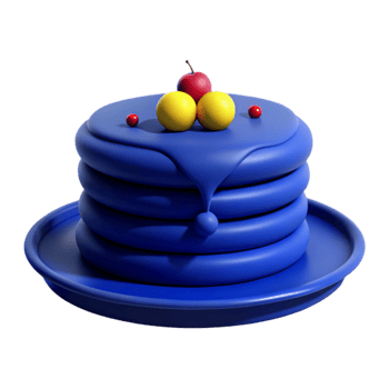 Blue Stacked Cake with Yellow and Red Toppings png