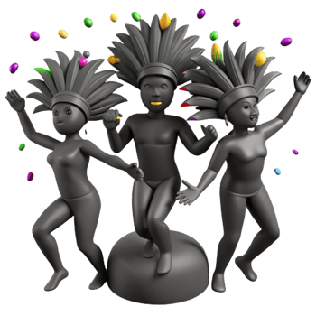 Three 3D Characters Dancing with Colorful Confetti png