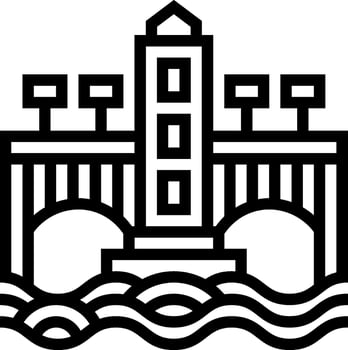 A black and white logo of a bridge over water vector