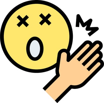 A hand is holding a yellow emoticion vector
