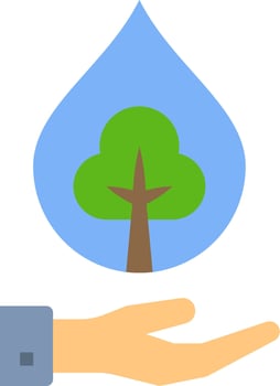 A hand holding a drop of water with a tree in it vector