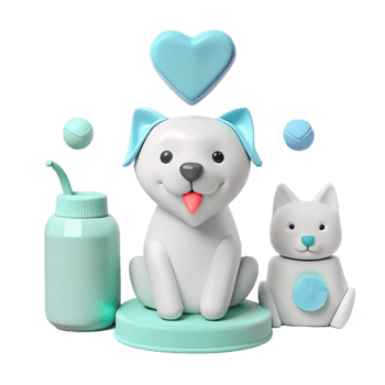 Cute Cartoon Dog and Cat with Heart and Toys png