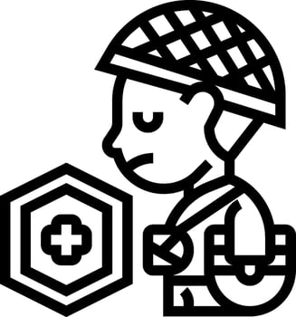 A black and white image of a man holding a shield vector