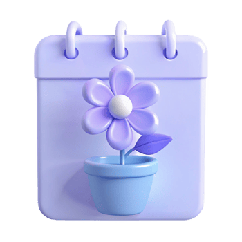 3D Calendar Icon with Flower in Pot png