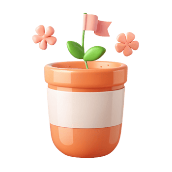 Cute 3D Potted Plant with Flag and Flowers png