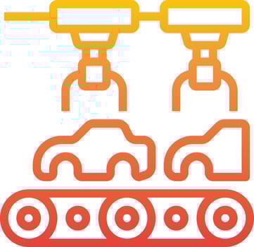 A line drawing of a conveyor belt with a car and a truck vector