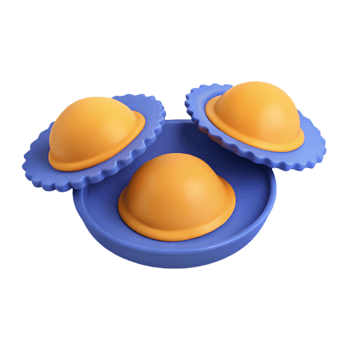 3D Render of Three Yellow Domes with Blue Bases and Scalloped Edges png