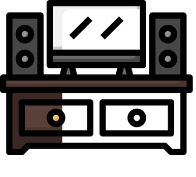 A black and white image of a computer and speakers vector