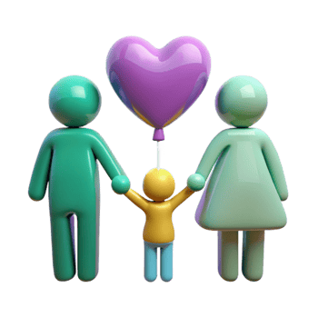 Family of Three with Heart Balloon png