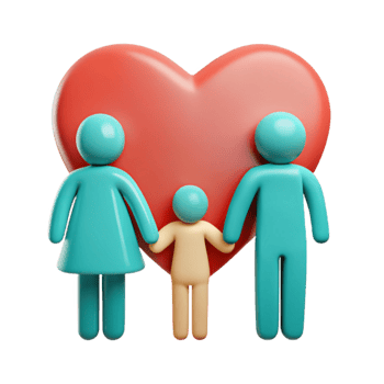 Family Unity and Love Symbol 3D Render of Heart and Figures png