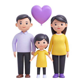 Happy Family of Three with Heart Balloon png