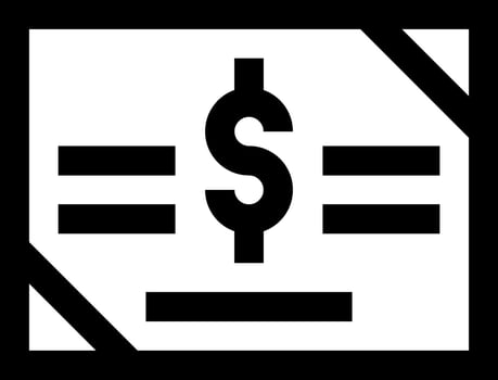 A black and white icon of a dollar sign vector