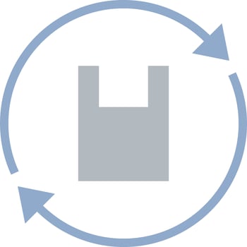 A plastic bag is shown in a circle with arrows pointing to it vector