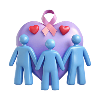Support and Unity A 3D Illustration of People Holding Hands Around a Heart with a Pink Ribbon png