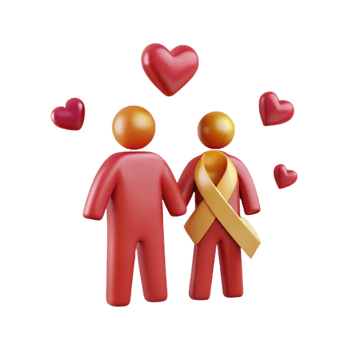Support and Love A 3D Render of Two Figures Holding Hands with a Yellow Ribbon png