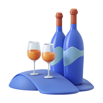 Two Wine Bottles with Glasses on a Blue Surface png