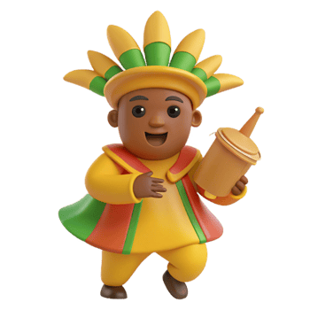 3D Cartoon Character Dressed in Traditional Colorful Clothing png