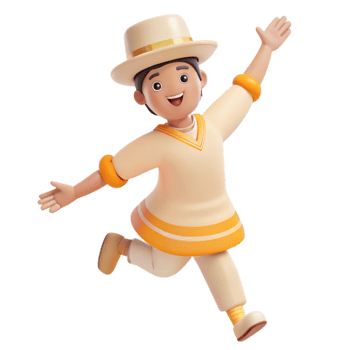 Smiling 3D Cartoon Character Running with Hat png