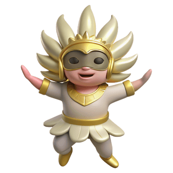 Cheerful 3D Character in Golden Costume png