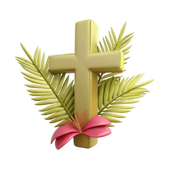 Golden Cross with Palm Leaves and Flower png