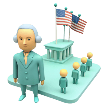 3D Illustration of a Leader and Followers in Front of a Building with Flags png