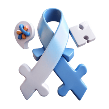 Blue and White Puzzle Pieces and Ribbon png