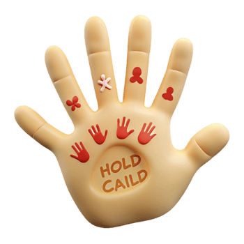 Hand with Red Handprints and the Words Hold Caild png