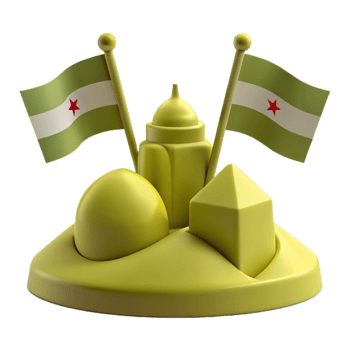 3D Render of an Island with a Flag and Buildings png