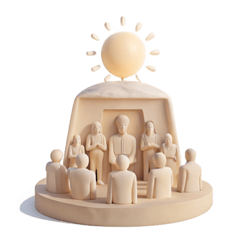3D Render of Sun Shining on People in a Circle png