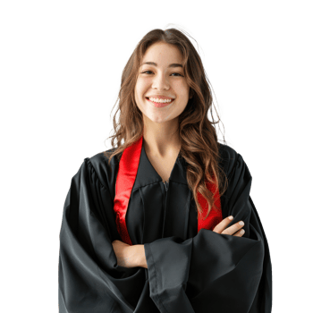 Confident smiling student in a graduation gown standing isolate on transparency background png