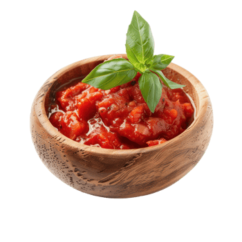 Tomato sauce on small wooden bowl front view isolate on transparency background png