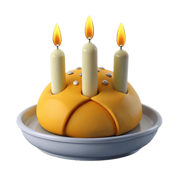 Three Burning Candles on a Yellow Cake png