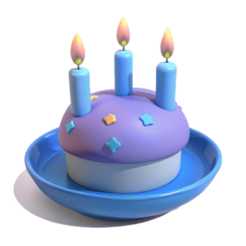 Purple Birthday Cake with Three Candles png