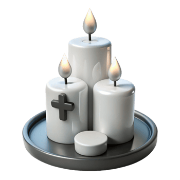 Three White Candles with Cross on a Black Tray png