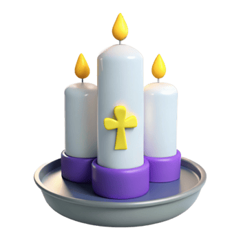 Three Candles with Cross on Center Candle png