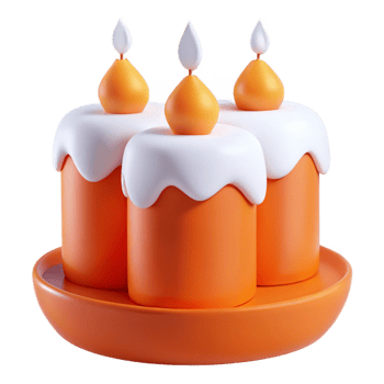 Three Orange Candles with White Icing on a Plate png