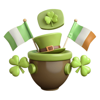 Pot of Gold with Leprechaun Hat and Shamrocks png