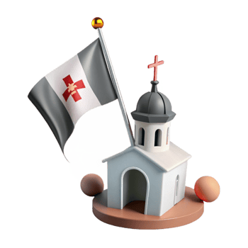 3D Render of a Church with a Flag Waving png