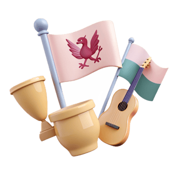 3D Rendered Flag, Trophy, Guitar, and Pot png