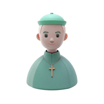 3D Cartoon Character of a Priest Wearing a Green Robe and Hat png