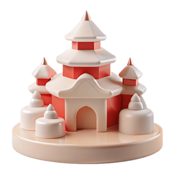 3D Rendered Pagoda Icon Red White Asian Architecture png