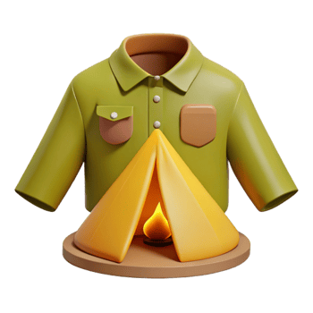 Camping Outfit with Tent and Fire png