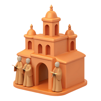 3D Render of a Church Building with Figures Singing png