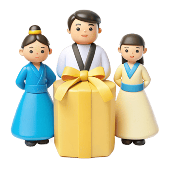 3D Cartoon Characters with Gift Box png