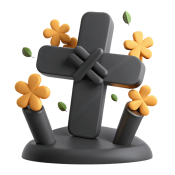 3D Render of Cross with Flowers png