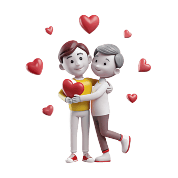 Romantic Couple Holding Heart in 3D Animation png